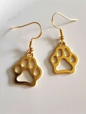 Gold Tone Paw Print EARRINGS 925S Posts EO